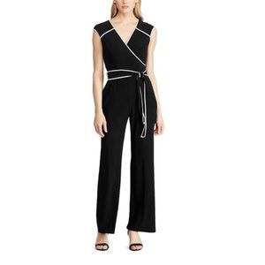 NWT Lauren Ralph Lauren Black And White Belted Jumpsuit. Size 0